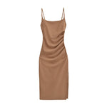 Womens Stylish Pleated Waist-cinching Side-slit Camisole Dress