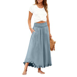 High-waisted Elastic-waist Long Skirt With Ruffled Hem