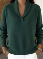 Fashionable Solid-color V-neck Long-sleeve Loose-fit Pullover