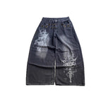 Men's Washed Pattern-Printed Vintage Straight-Leg Denim Jeans