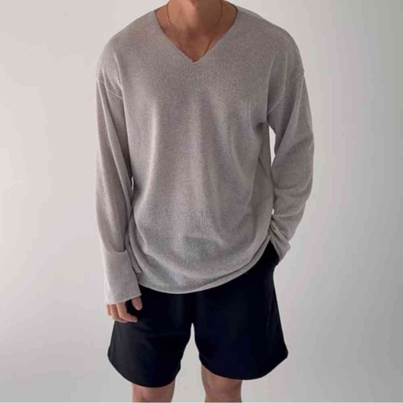 European And American Men's Lightweight Breathable Long-Sleeve Knit