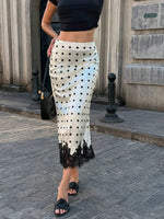 Satin Polka-dot Lace-panel Mid-length Skirt