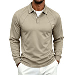 Lapel-button Sport Solid-color Mens Long-sleeve Polo Shirt
