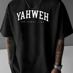 Mens Letter-print Fashion Casual Sporty Loose-fitting Crew-neck Short-sleeve