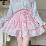 Polka-dot Lace-trimmed Bow Skirt For Women