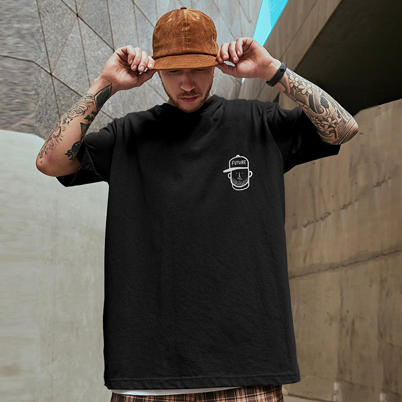 Loose-fit Japanese-style Short-sleeve Black Oversized Mens Wear