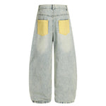 Mens Retro Plaid Patchwork Bootcut Jeans