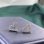S925 Sterling Silver Open Heart Stud Earrings, D-VVS1 Moissanite Pave Outline, Platinum Plated 2g Women's Jewelry Gift Box