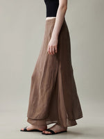 Womens Flowy Designer-style High-waisted Faux Two-piece Elegant Straight Skirt