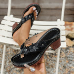 New Casual Floral High-heeled Flip-flops