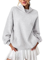 Womens Loose-fit Pullover Turtleneck Long-sleeve Sweatshirt
