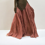 Ruffled Forest Girl Style Traditional Chinese Inspired Cotton Linen A Line Maxi Skirt