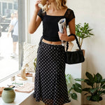 French-style Asymmetrical Strap Black And White Midi Dress
