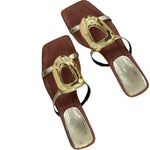 Square-toe Open-toe Sandals With Metal Buckles