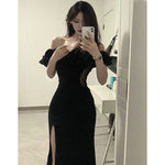 Evening Gown Maxi Dress With Ruffled Hem Off-shoulder Bandeau Top