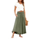 High-waisted Elastic-waist Long Skirt With Ruffled Hem