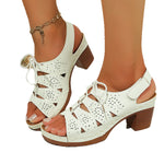 Summer New Style Velcro Hollow-out Lace-up Fashionable High-heeled Sandals For Women