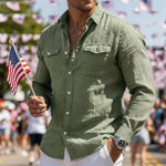 Mens Retro Cotton-Linen Casual Long-Sleeve Shirt