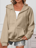 Zip-up Hooded Long Sleeve Jacket, Sporty & Casual Style