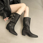 Skinny Buckle Short Boots For Women, Height Increasing Thick Soled Slim Boots For Women, Short Boots For Women