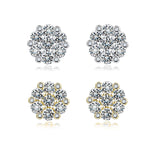 S925 Sterling Silver Floral Cluster Stud Earrings, 3mm D-VVS1 Moissanite Pave, Platinum Plated 2.5g Women's Jewelry Gift Box Set