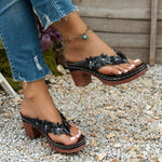 New Casual Floral High-heeled Flip-flops