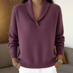 Fashionable Solid-color V-neck Long-sleeve Loose-fit Pullover