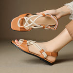 Genuine Leather Flat Cross-strap Open-toe Roman Sandals