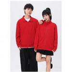 Womens Loose-Fit Zip-Up Hooded Jacket Solid-Color Sweatshirt
