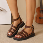 Summer Height-increasing Thick-soled Genuine Leather Retro Roman Flat Beach Sandals Flat Heel