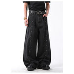 New Mens American-style Vintage Distressed Straight-leg Denim Jeans With Rivets And A Washed Finish