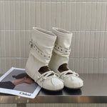 2026 Spring & Summer New Inner Heightening Ballet Sandal Boots, Belt Buckle Round Toe Bow Muted Tone Slouchy Boots
