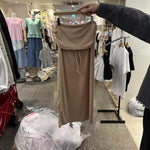 Solid-color Flanged Drawstring Skirt With A Slit Above The Knee