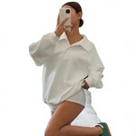 Loose-fitting, Versatile Sweatshirt With A Turn-down Collar And Long Sleeves Casual Polo Shirt