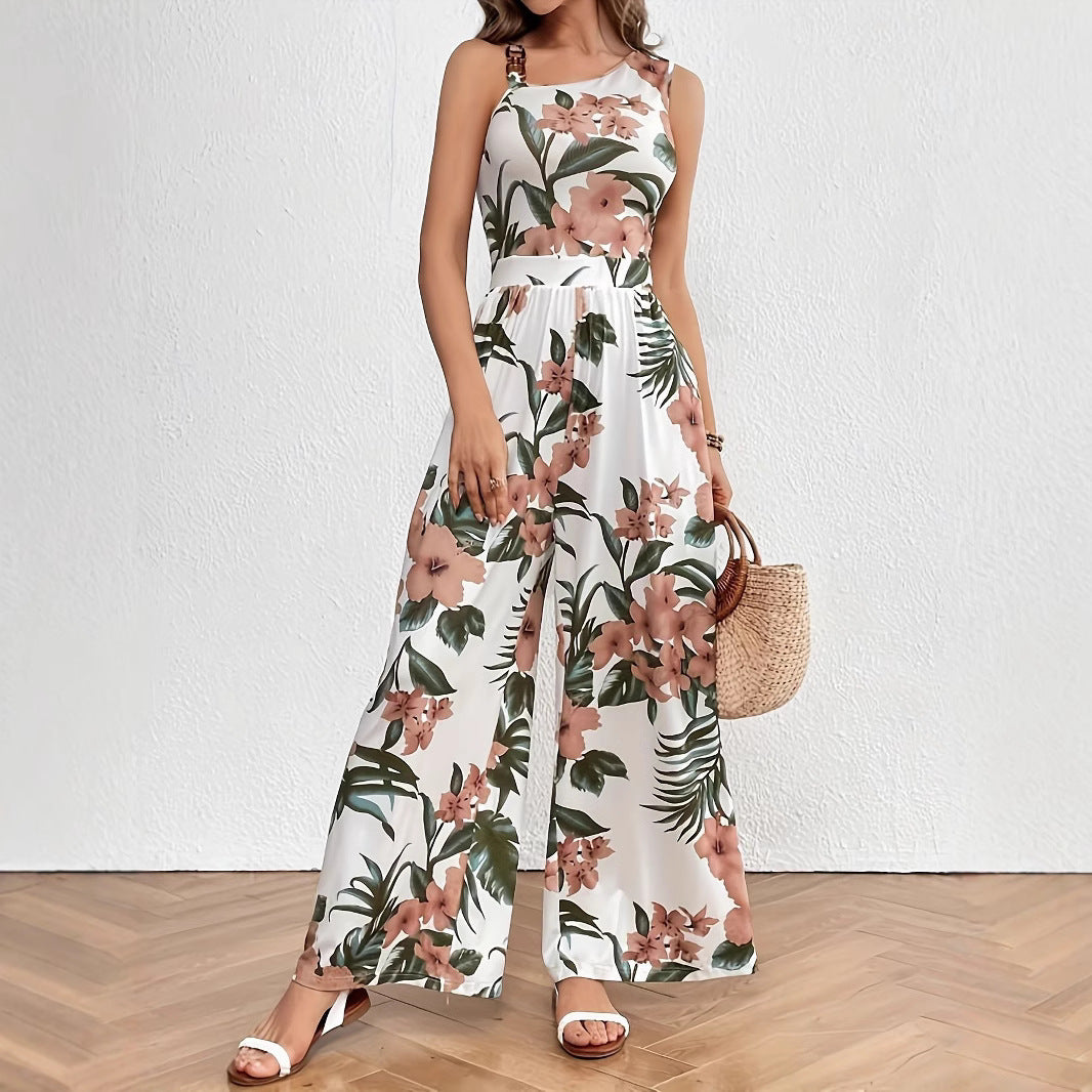 Floral-patterned Comfortable Casual Loose-fitting One-piece Pants