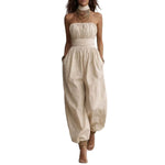 Linen-cotton Strapless Balloon-leg Jumpsuit