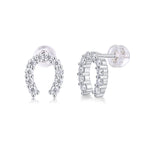 S925 Sterling Silver U-Shaped Hoop Stud Earrings, 20 D-VVS1 Moissanite Pave, Platinum Plated 1.6g Lightweight With Silicone Backs, Gift Box
