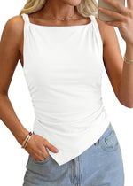 New Womens Fashionable Square-neck Sleeveless Tank Top With An Asymmetrical Hem