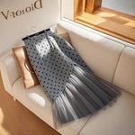 Womens High-waisted Gray Polka-dot Skirt
