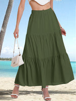 New Arrival High Waist A-Line Midi Skirt, Casual Drawstring Long Skirt