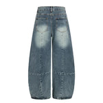 American-style Vintage Ice-blue Pleated Bootcut Jeans