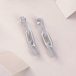 S925 Sterling Silver Chunky Chain Drop Earrings, D-VVS1 Moissanite Pave, Platinum Plated 9.2g Women's Jewelry Gift Box