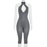 Womens Sexy Polka-dot Halterneck Three-quarter-length Jumpsuit