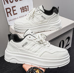 2026 New Men's Summer Premium Versatile White Leather Skate Shoes, Elevator Trendy White Sneakers