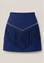 Retro Tassel-studded Faux Suede A-line Mini Skirt