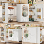 360  Rotating Bar Table Body 138 X 39 X 105 Cm, Coffee Bar Furniture, Rotating Dining Table With Storage Space, Kitchen Island, Two Doors With Shelves, Sideboard, Buffet, White
