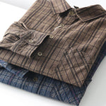 Mens Casual Long-sleeve Washed Cotton Plaid Shirt