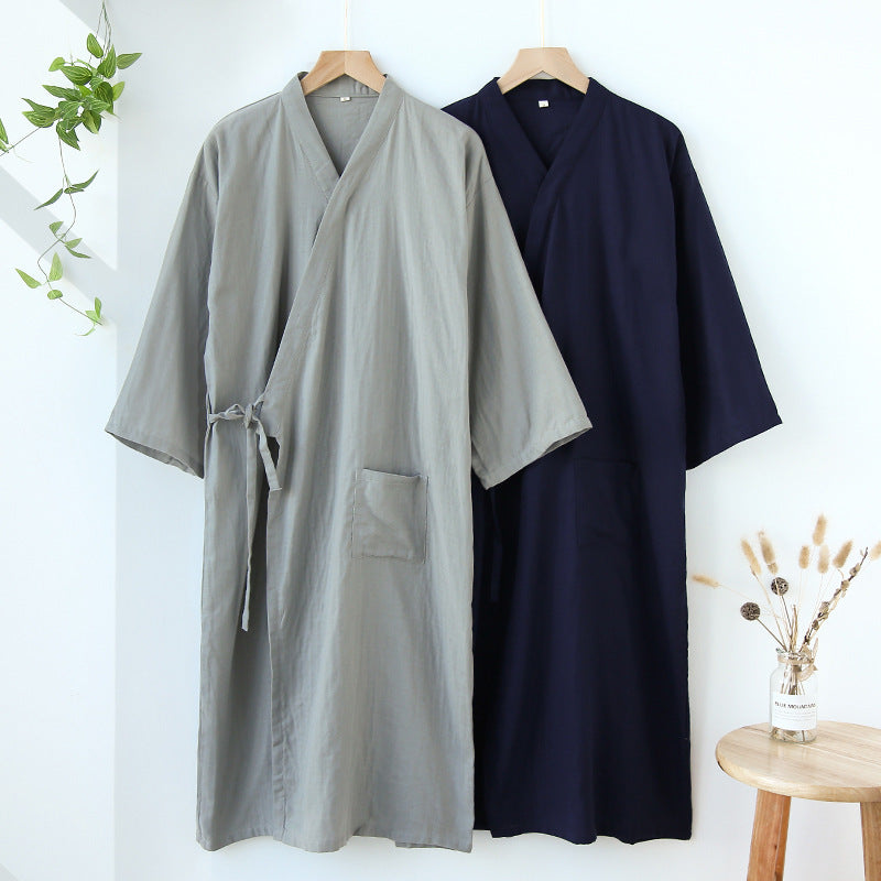 Spring And Autumn Mens Long Kimono-style Nightgown
