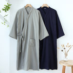 Spring And Autumn Mens Long Kimono-style Nightgown