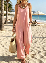 Womens Casual Resort-style Loose-fit Strap Solid-color Jumpsuit